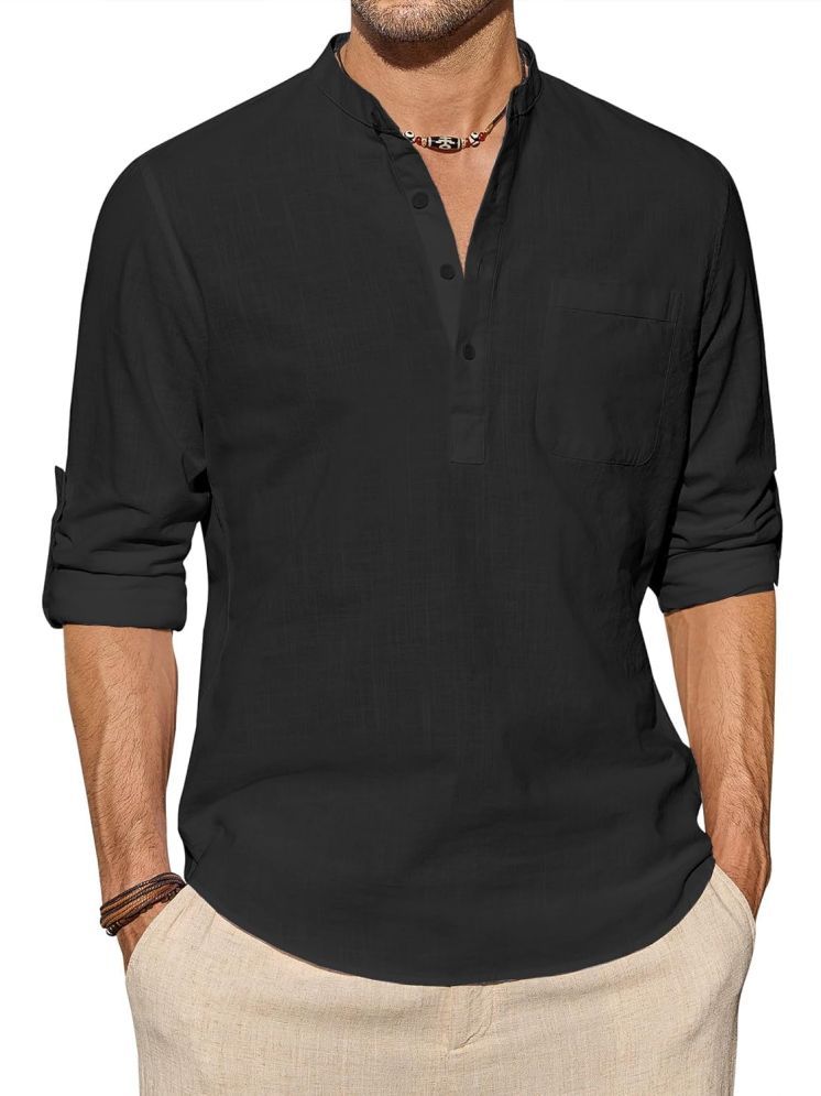     			UNI VIBE Black Cotton Men's Shirt Style Kurta ( Pack of 1 )