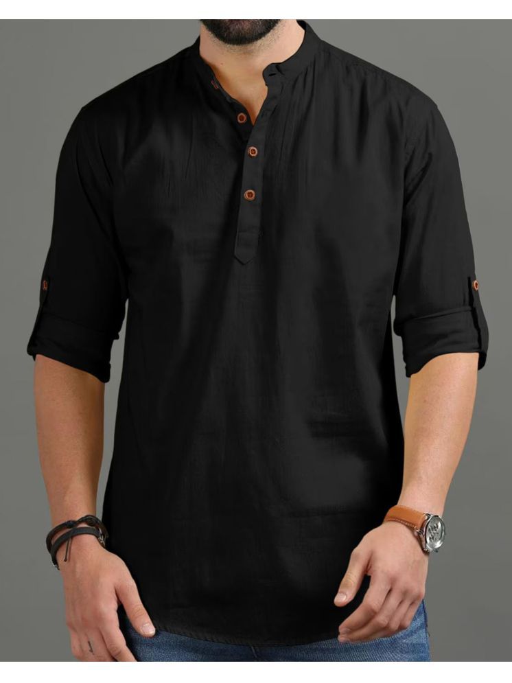     			UNI VIBE Black Cotton Men's Shirt Style Kurta ( Pack of 1 )