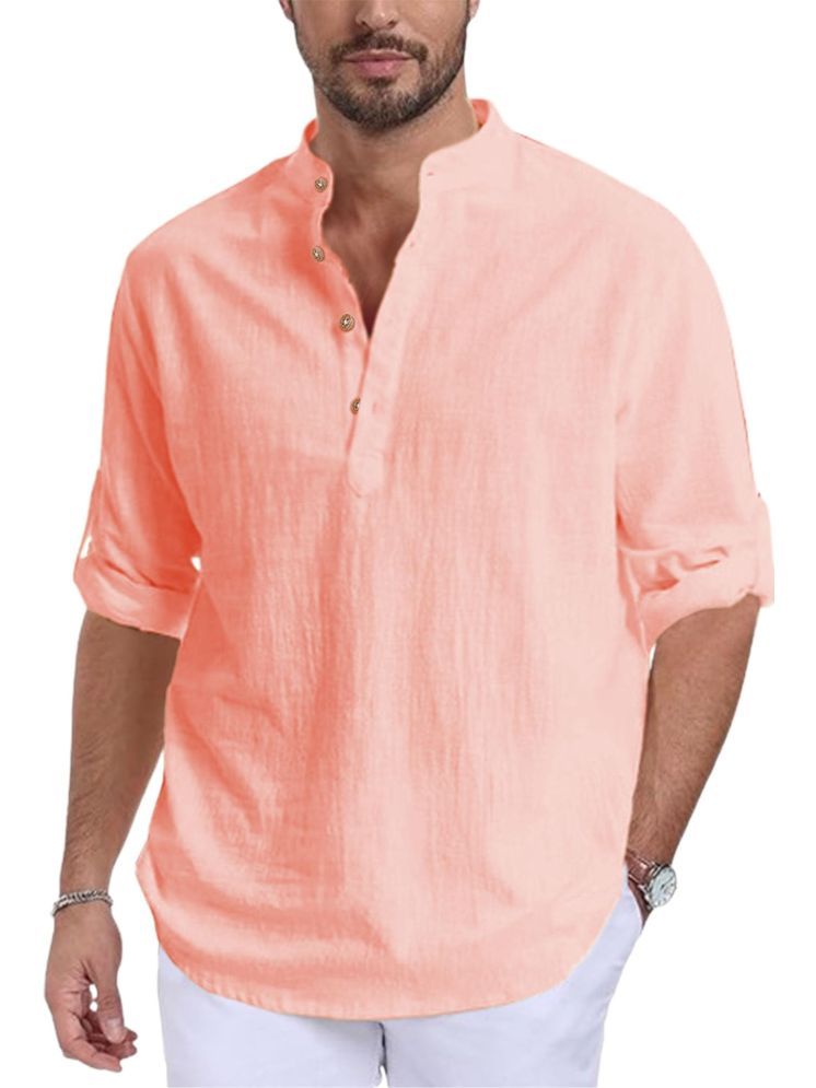     			UNI VIBE Peach Cotton Men's Shirt Style Kurta ( Pack of 1 )