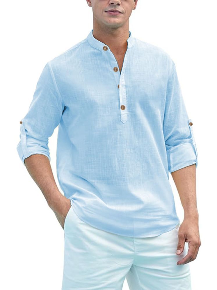     			UNI VIBE Sky Blue Cotton Men's Shirt Style Kurta ( Pack of 1 )