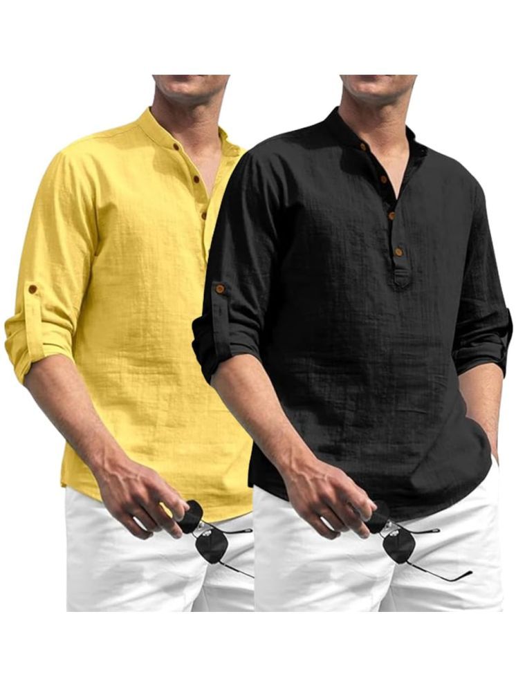     			UNI VIBE White Cotton Men's Shirt Style Kurta ( Pack of 2 )