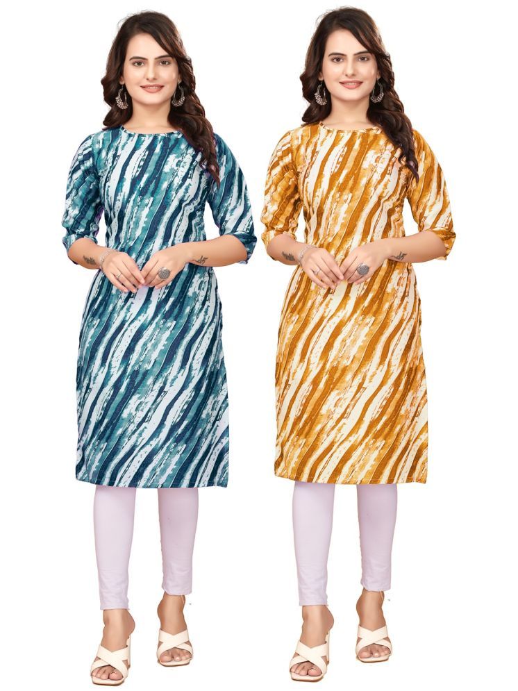     			VJ CORPORATE Crepe Printed Straight Women's Kurti - Navy Blue,Yellow ( Pack of 2 )