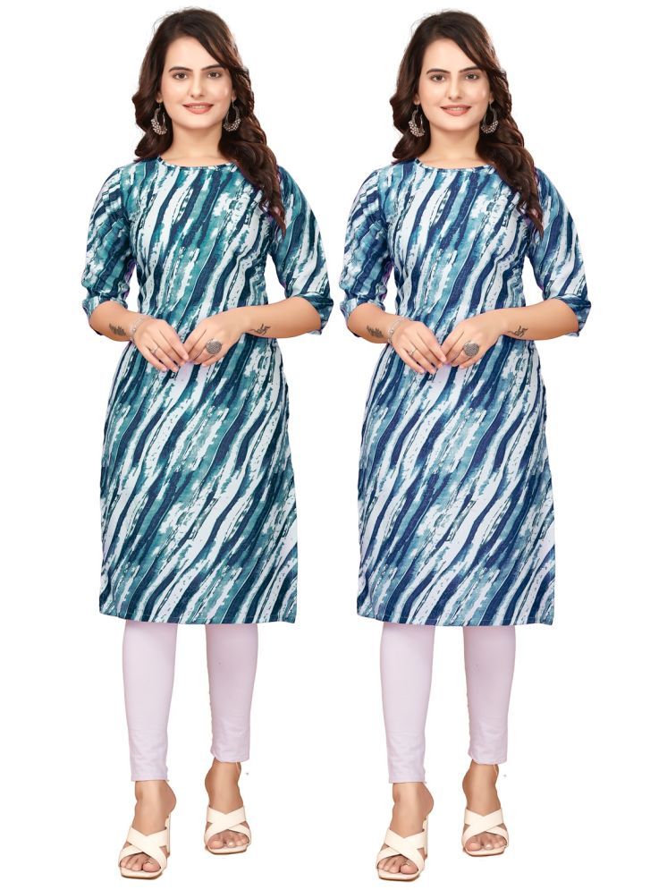     			VJ CORPORATE Crepe Printed Straight Women's Kurti - Navy Blue,Blue ( Pack of 2 )