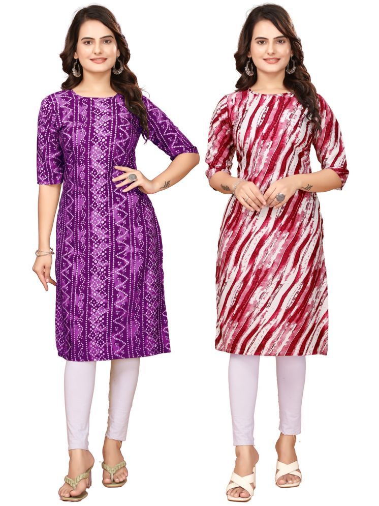     			VJ CORPORATE Crepe Printed Straight Women's Kurti - Purple,Red ( Pack of 2 )