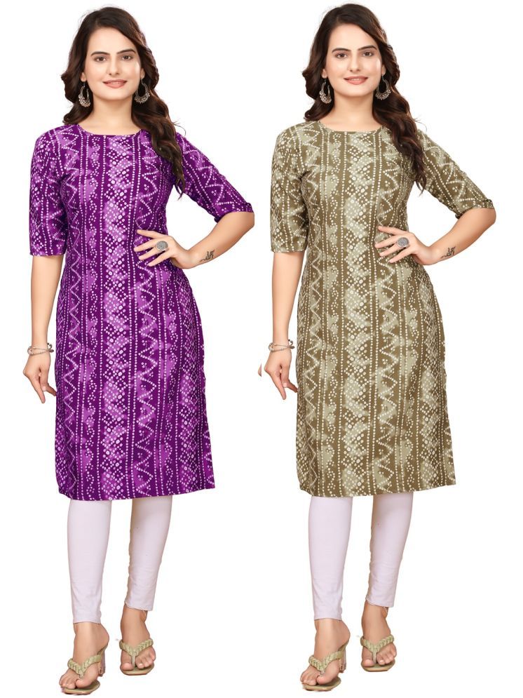     			VJ CORPORATE Crepe Printed Straight Women's Kurti - Purple,Multicolor ( Pack of 2 )