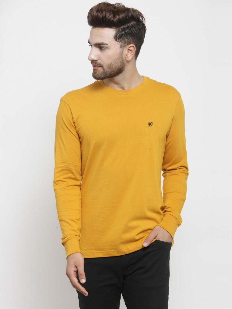     			plusperfaction Cotton Blend Regular Fit Solid Full Sleeves Men's Round T-Shirt - Mustard ( Pack of 1 )