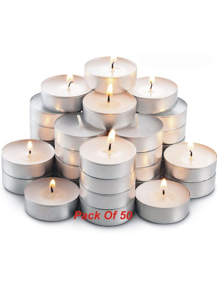     			1st Time White Unscented Wax Tea Light Candle 3 cm ( Pack of 50 )