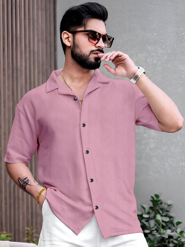     			ANKLAR Polyester Regular Fit Self Design Half Sleeves Men's Casual Shirt - Pink ( Pack of 1 )