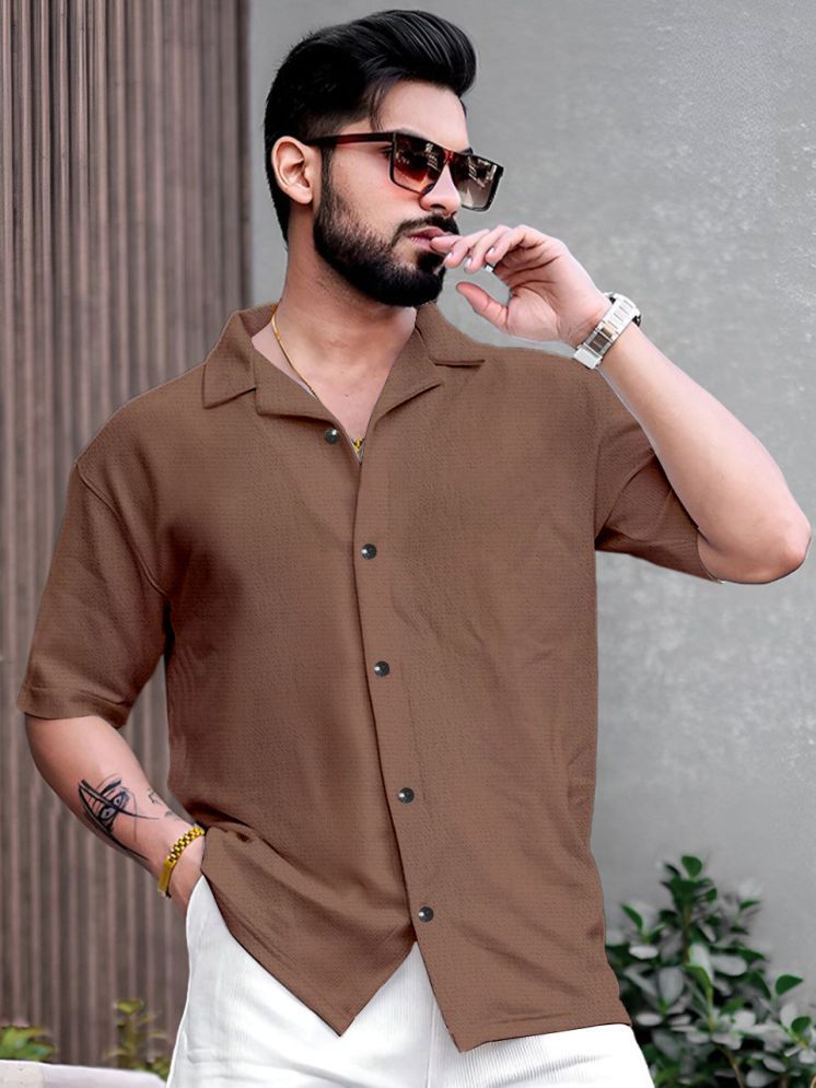     			ANKLAR Polyester Regular Fit Self Design Half Sleeves Men's Casual Shirt - Brown ( Pack of 1 )