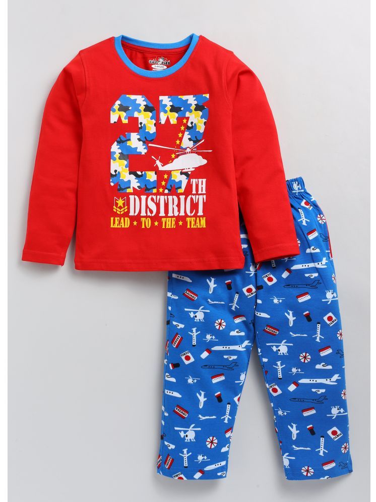     			CUTOPIES Red Cotton Boys T-Shirt & Pants ( Pack of 1 )