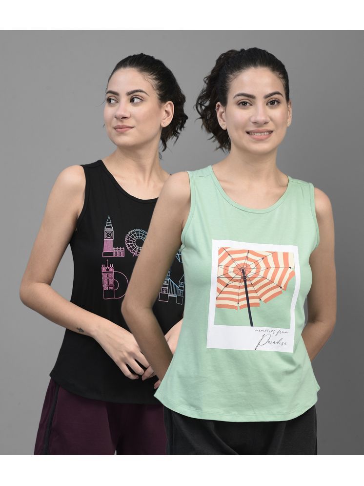     			Dollar Multi Color Cotton Blend Tank Tops - Pack of 2