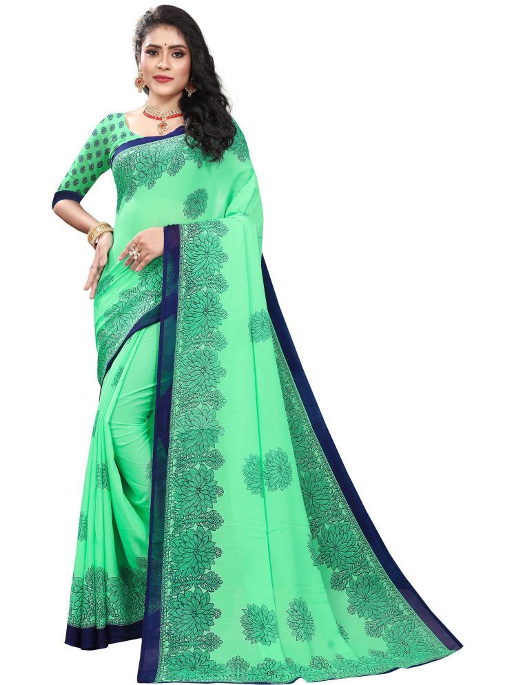     			INDIAN SILKS Georgette Printed Saree Without Blouse Piece - Green ( Pack of 1 )