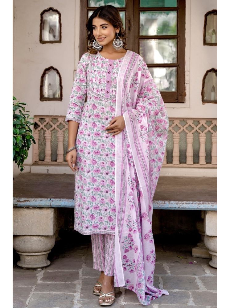     			Kohsh Cotton Printed Kurti With Pants Women's Stitched Salwar Suit - Pink ( Pack of 1 )