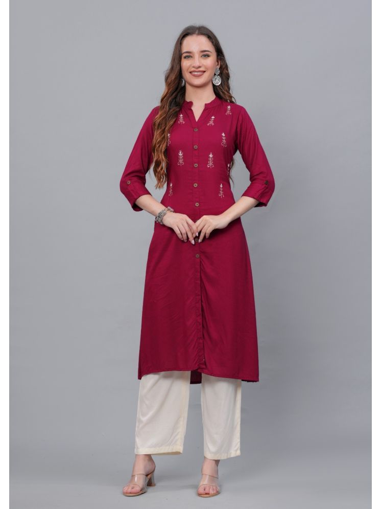     			MAUKA Rayon Embroidered Kurti With Palazzo Women's Stitched Salwar Suit - Maroon ( Pack of 1 )