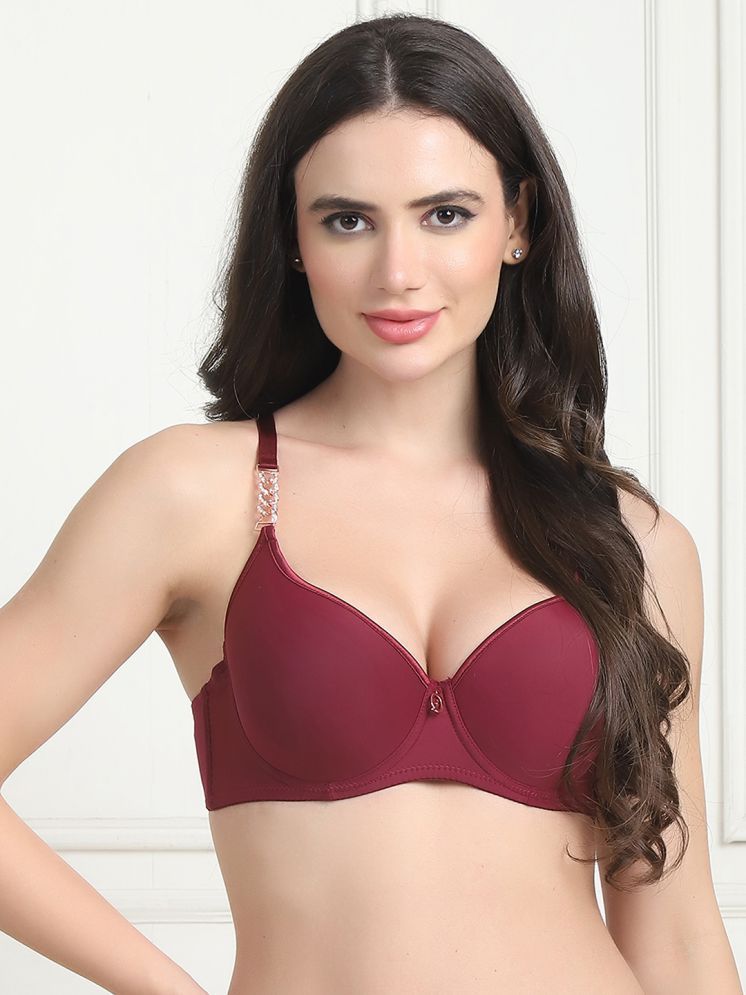     			PrettyCat Pack of 1 Polyester Lightly Padded Women's T-Shirt Bra ( Wine ) PC-BR-7047-WHN