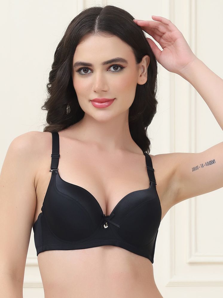     			PrettyCat Pack of 1 Satin Lightly Padded Women's T-Shirt Bra ( Black ) PC-BR-7049-BLK