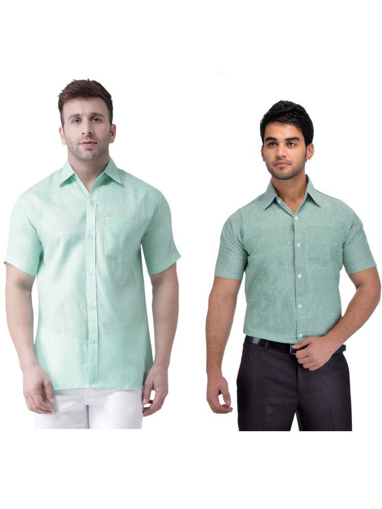     			RIAG Cotton Blend Regular Fit Solids Half Sleeves Men's Casual Shirt - Green ( Pack of 2 )