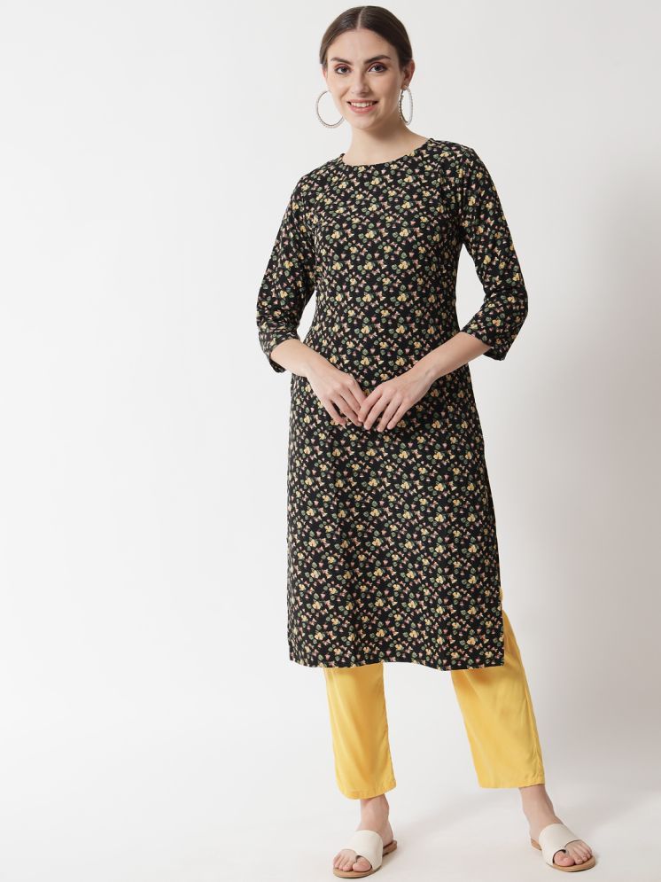     			Riitih Crepe Printed Straight Women's Kurti - Black ( Pack of 1 )