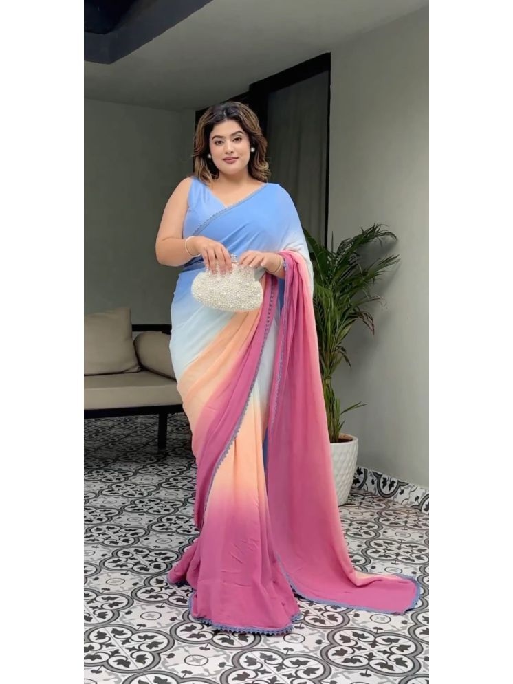     			Sidhidata Georgette Dyed Saree With Blouse Piece - Multicolor ( Pack of 1 )