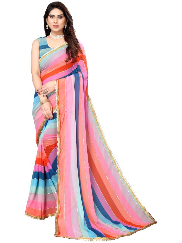     			Sidhidata Georgette Striped Saree With Blouse Piece - Multicolor ( Pack of 1 )