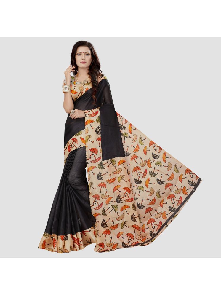     			THE PRIVATE LABLE Art Silk Printed Saree Without Blouse Piece - Black ( Pack of 1 )