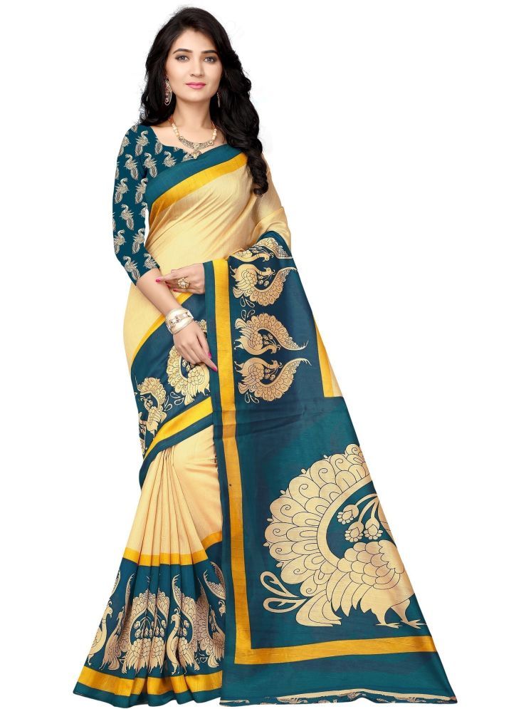     			THE PRIVATE LABLE Cotton Blend Printed Saree Without Blouse Piece - Green ( Pack of 1 )