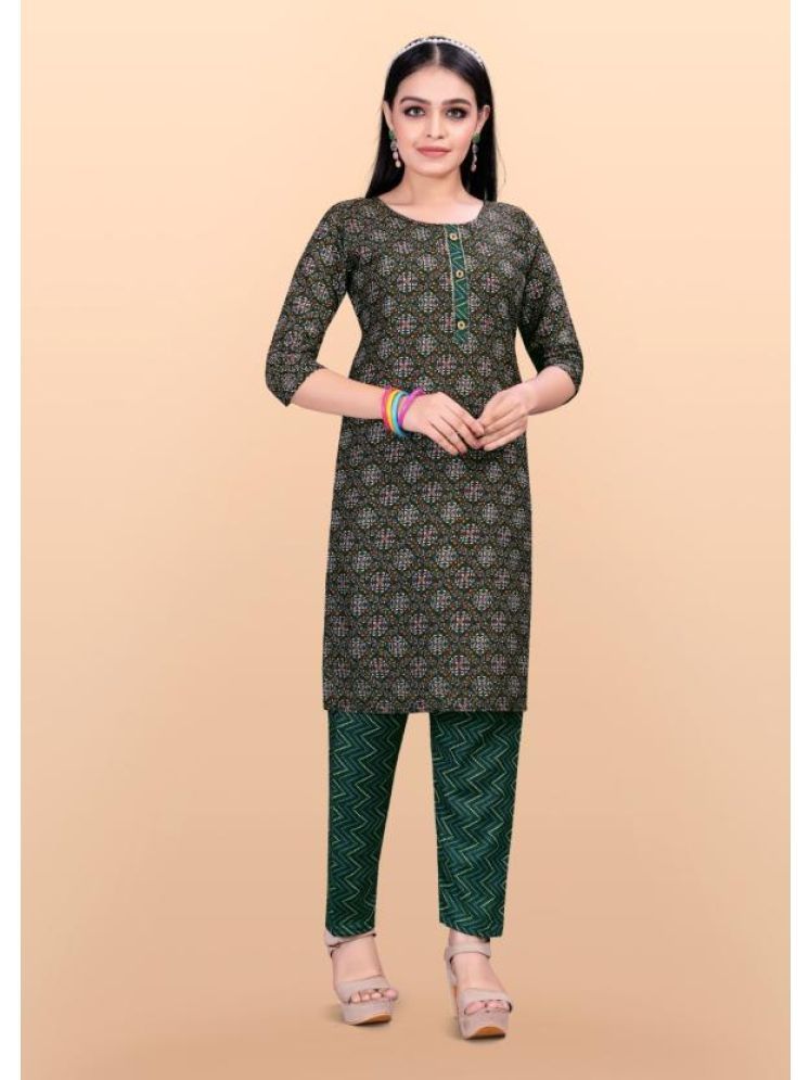     			THE PRIVATE LABLE Cotton Printed Kurti With Pants Women's Stitched Salwar Suit - Green ( Pack of 1 )