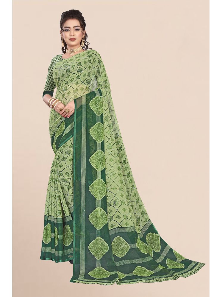     			THE PRIVATE LABLE Georgette Printed Saree Without Blouse Piece - Light Green ( Pack of 1 )