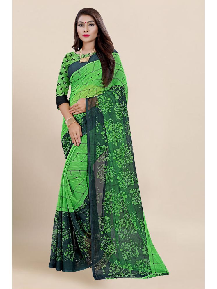     			THE PRIVATE LABLE Georgette Printed Saree Without Blouse Piece - Green ( Pack of 1 )