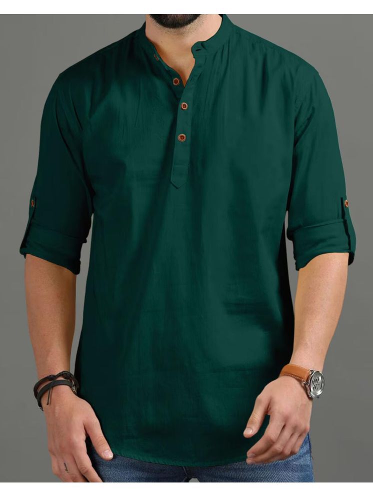     			UNI VIBE Dark Green Cotton Men's Shirt Style Kurta ( Pack of 1 )