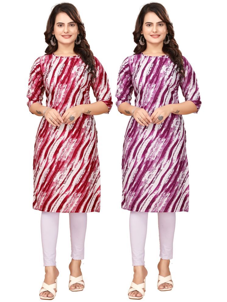     			VJ CORPORATE Crepe Printed Straight Women's Kurti - Red,Purple ( Pack of 2 )