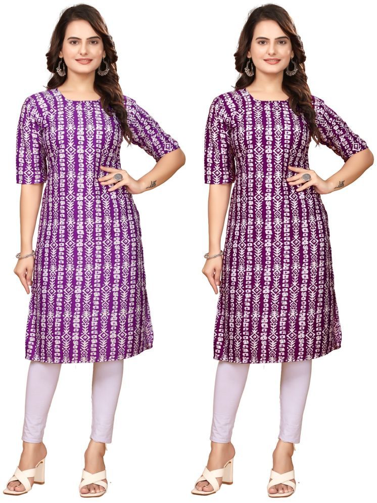     			VJ CORPORATE Crepe Printed Straight Women's Kurti - Lavender,Maroon ( Pack of 2 )