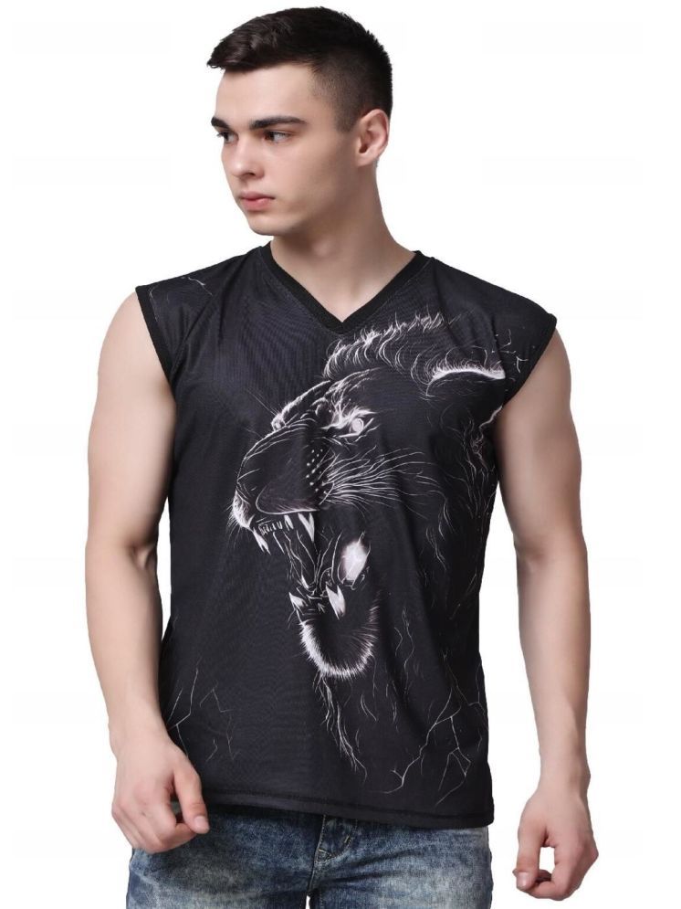     			yellow tree Polyester Regular Fit Printed Sleeveless Men's V-Neck T-Shirt - Black ( Pack of 1 )