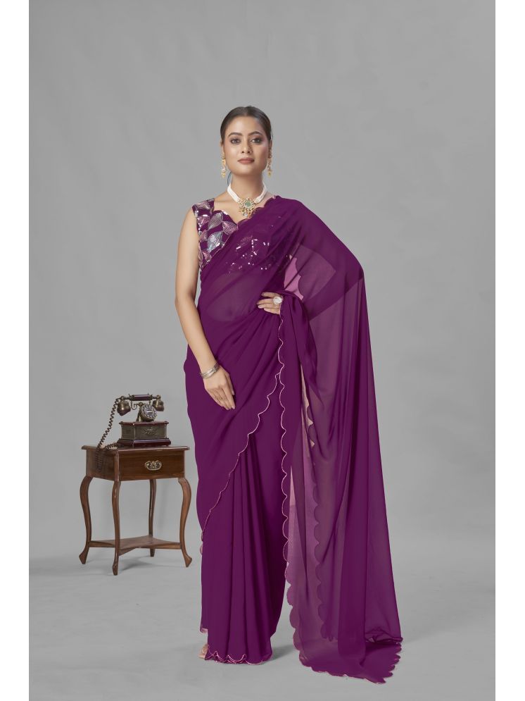     			Aika Georgette Solid Saree With Blouse Piece - Wine ( Pack of 1 )