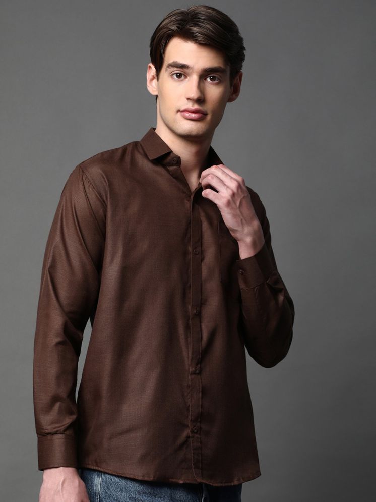     			BOWLIFESTYLE Cotton Blend Regular Fit Solids Full Sleeves Men's Casual Shirt - Brown ( Pack of 1 )