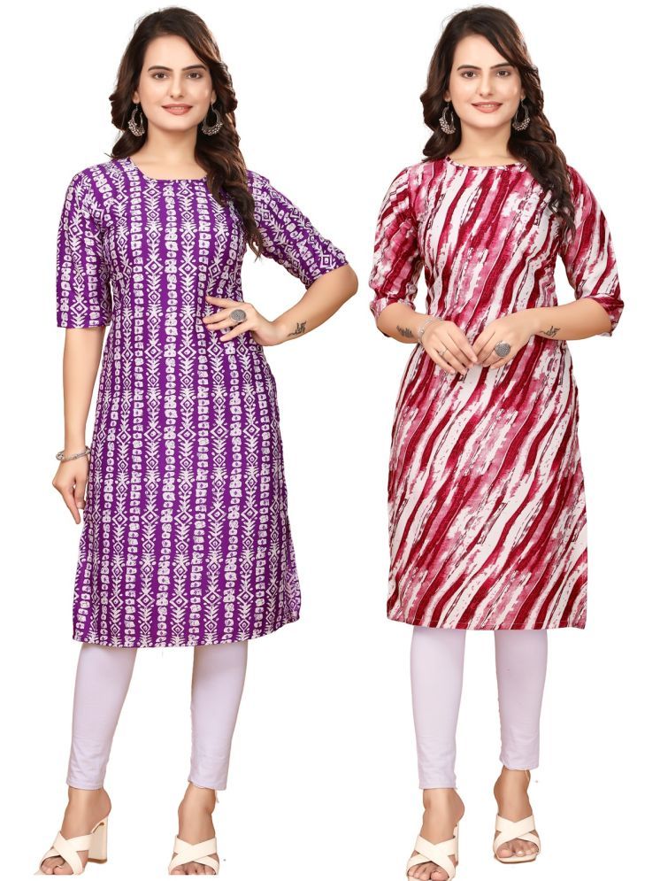     			Fashion Fair Crepe Printed Straight Women's Kurti - Lavender,Red ( Pack of 2 )