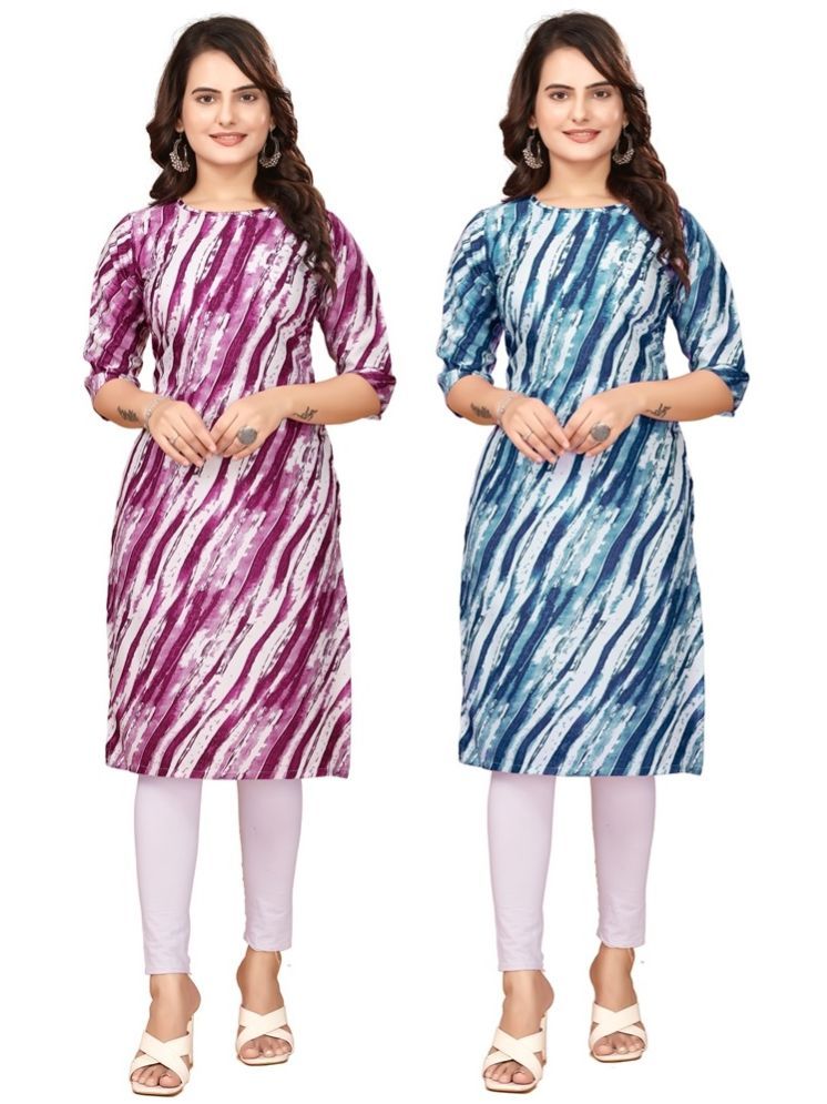     			Fashion Fair Crepe Printed Straight Women's Kurti - Purple,Blue ( Pack of 2 )