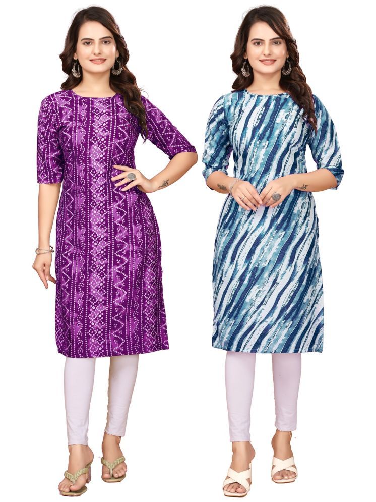     			Fashion Fair Crepe Printed Straight Women's Kurti - Purple,Blue ( Pack of 2 )