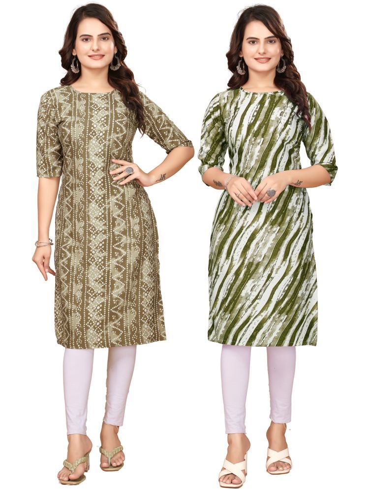     			Fashion Fair Crepe Printed Straight Women's Kurti - Multicolor,Green ( Pack of 2 )