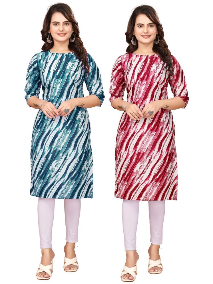     			Fashion Fair Crepe Printed Straight Women's Kurti - Navy Blue,Red ( Pack of 2 )