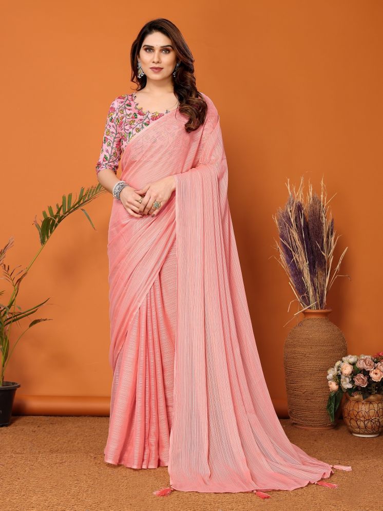     			Gazal Fashions Polyester Printed Saree With Blouse Piece - Peach ( Pack of 1 )