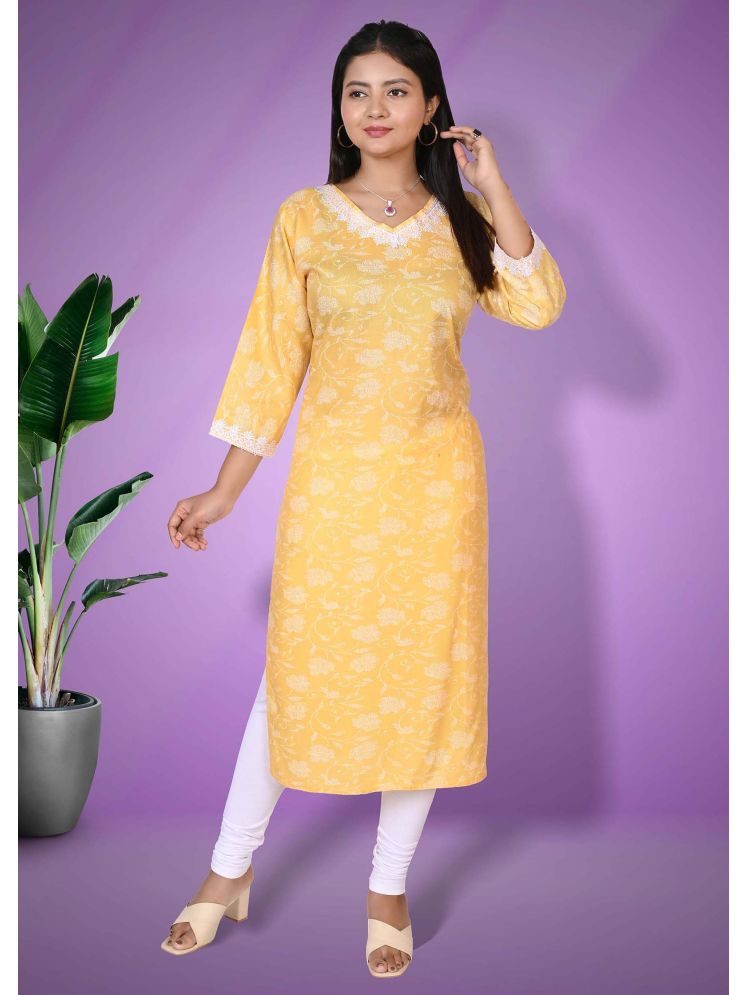     			LENYRUIZ- Fashion Rayon Printed A-line Women's Kurti - Yellow ( Pack of 1 )