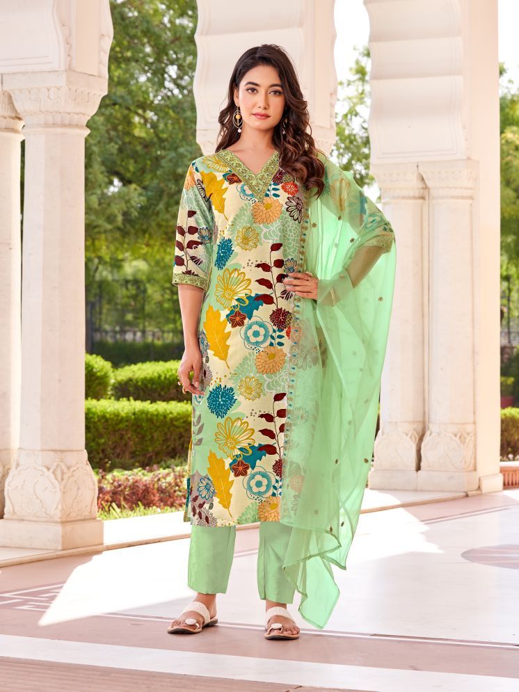     			SAREEKART FAB Cotton Silk Embroidered Kurti With Pants Women's Stitched Salwar Suit - Green ( Pack of 1 )