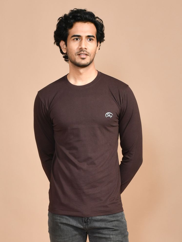     			SKYKNIT 100% Cotton Regular Fit Printed Full Sleeves Men's Round T-Shirt - Brown ( Pack of 1 )