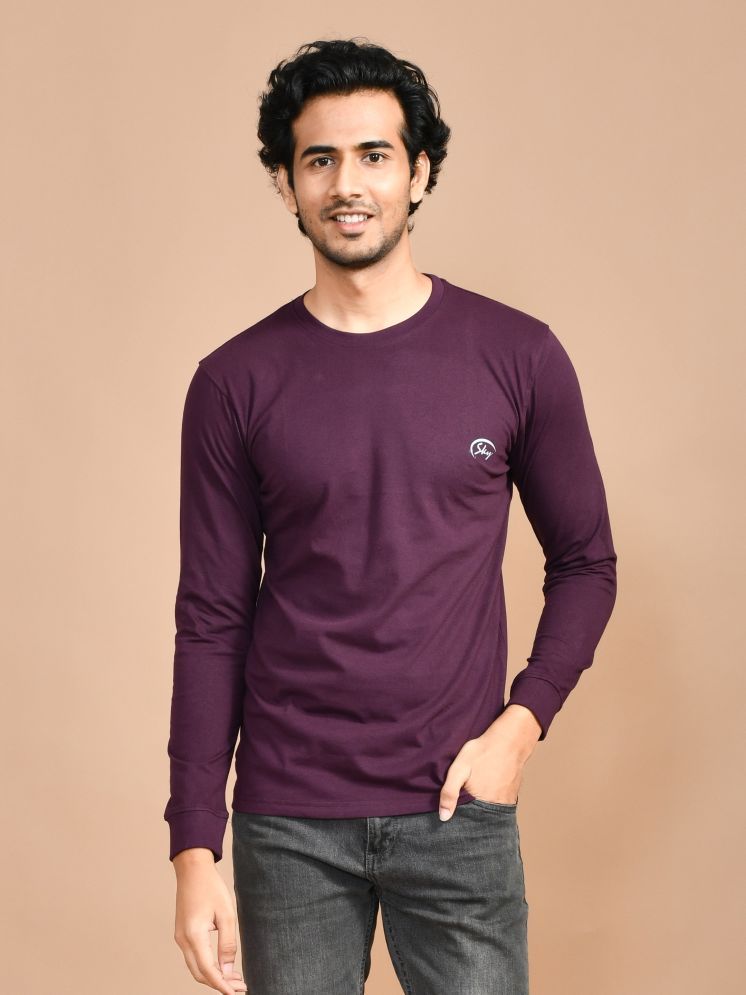     			SKYKNIT 100% Cotton Regular Fit Printed Full Sleeves Men's Round T-Shirt - Maroon ( Pack of 1 )