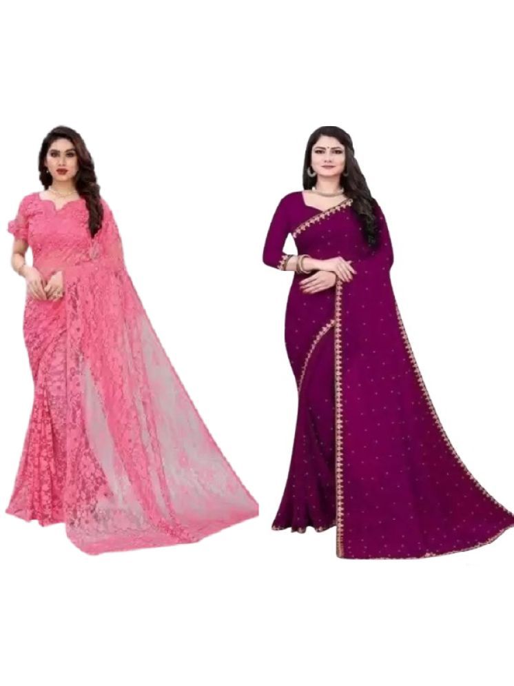     			Saadhvi Georgette Self Design Saree With Blouse Piece - Rani ( Pack of 2 )