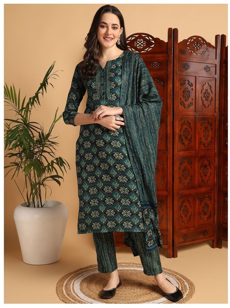     			zasvo Cotton Blend Printed A-line Women's Kurti - Green ( Pack of 1 )