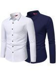 Yugnik Cotton Blend Slim Fit Full Sleeves Men's Formal Shirt - Navy Blue ( Pack of 2 )