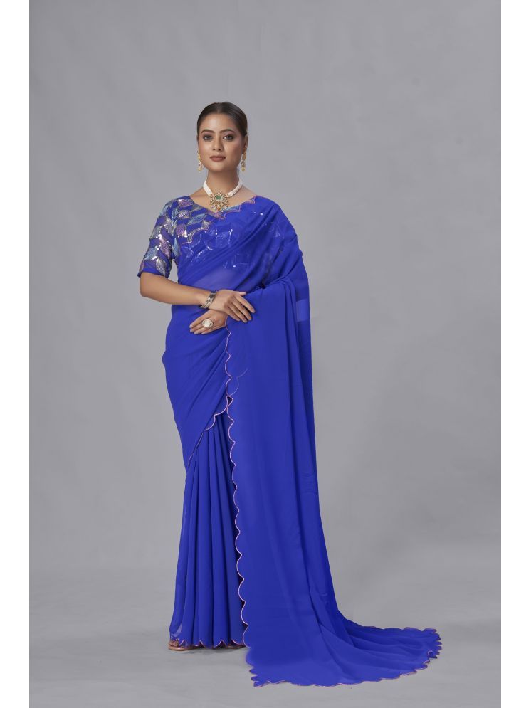     			Aika Georgette Solid Saree With Blouse Piece - Blue ( Pack of 1 )