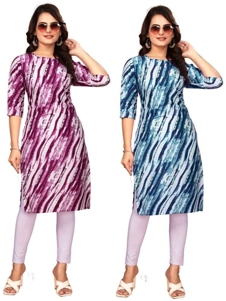     			CAMERON STYLE Crepe Printed Straight Women's Kurti - Purple,Blue ( Pack of 2 )